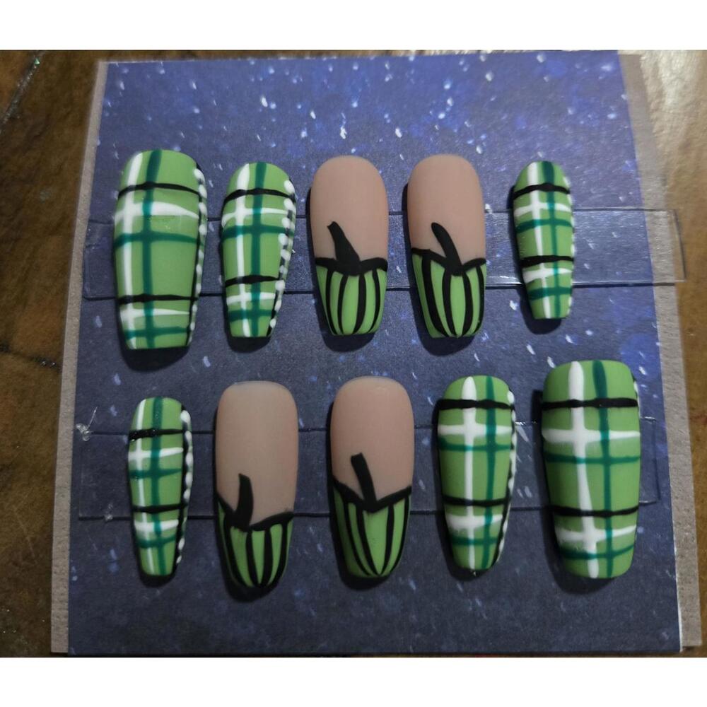 Flannel and pumpkins matte fall press on nails custom made
